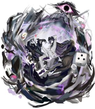 1boy absurdres arm_behind_head arm_belt black_cape bottle buttons cape checkered_clothes checkered_scarf danganronpa_(series) danganronpa_v3:_killing_harmony dice explosive finger_to_mouth flipped_hair full_body grenade hair_between_eyes hat highres long_sleeves looking_at_viewer male_focus mask medium_hair midair military_hat multicolored_buttons oma_kokichi pants peaked_cap purple_eyes purple_hair scarf shushing smile soda_bottle spilling thigh_strap toqha3247 two-tone_scarf unworn_mask