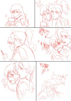 ! 2girls age_difference angry blush comic commentary crying d.va_(overwatch) ear_licking earrings english_commentary english_text facial_mark handheld_game_console handprint highres hood hoodie jewelry kissing_ear licking long_hair mercy_(overwatch) multiple_girls nekokagegirl overwatch ponytail running yuri