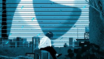 1other ambiguous_gender animated animated_gif black_footwear black_pants book chair from_behind highres holding holding_book long_sleeves mae_1031 original pants pixel_art reading shirt short_hair sitting static television white_shirt