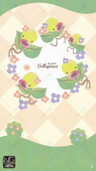 bellsprout bush commentary flower gen_1_pokemon highres leaf meme_(sleepsheep) nintendo no_humans open_mouth pink_lips plant pokemon pokemon_(creature) pokemon_focus solid_circle_eyes symbol-only_commentary vines