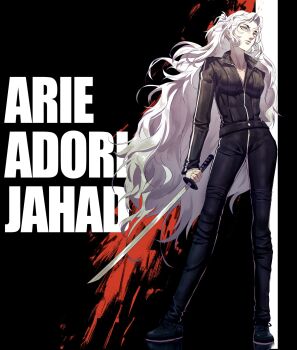 Rule 34 | 1girl, adori zahard, black background, black jacket, black pants, black shoes, blood, character name, closed mouth, collared jacket, commentary, commission, english commentary, eyelashes, full body, highres, holding, holding sword, holding weapon, jacket, kapxapius, kill bill, long hair, long sleeves, pale skin, pants, poster parody, second-party source, shoes, simple background, solo, standing, sword, tower of god, very long hair, weapon, white eyes, white hair