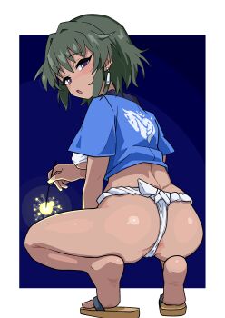 1girl absurdres anus ass blush breasts commentary_request dark-skinned_female dark_skin fundoshi highres idolmaster idolmaster_cinderella_girls japanese_clothes looking_at_viewer natalia_(idolmaster) ohgi910 short_hair solo squatting