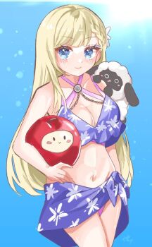 1girl alternate_costume blonde_hair blue_eyes clarice_(rune_factory) closed_mouth flower karingityou long_hair looking_at_viewer rune_factory rune_factory:_guardians_of_azuma white_flower wooly_(rune_factory)