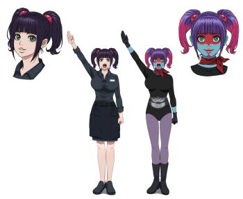 1girl alternate_costume black_leotard breasts gradient_hair green_eyes highres kamen_rider large_breasts leotard lips long_hair looking_at_viewer looking_up multicolored_hair official_art open_mouth pantyhose parted_lips purple_hair reference_sheet smile solo standing toujima_tanzaburou_wa_kamen_rider_ni_naritai transparent_background twintails wide_hips yukarisu