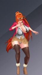 1girl 3d action_taimanin alternate_costume animated ass audible_speech bouncing_breasts bra breasts casual curvy female_focus full_body highres huge_breasts japanese_audio kamimura_maika lilith-soft long_hair looking_at_viewer miniskirt official_alternate_costume open_clothes open_shirt orange_hair ponytail purple_eyes revealing_clothes shiny_skin skindentation skirt solo sound standing sunglasses_on_head tagme taimanin_(series) taimanin_rpgx talking underwear very_long_hair video wide_hips