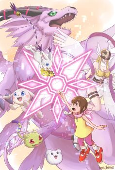 Rule 34 | angel, angel girl, angewomon, animal ears, cat, cat ears, digimon, digimon (creature), digimon adventure, evolutionary line, gloves, head wings, highres, holy ring, holydramon, long hair, mask, nyaromon, plotmon, tail, tailmon, wings, yagami hikari, yukimibotamon