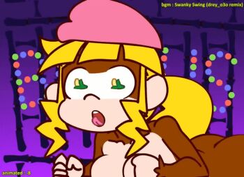 1boy 1girl 2021 20s animated animated_gif ape ass banana blonde_hair bouncing_ass bouncing_breasts breasts cervix dixie_kong dixie_kong_animation_(minus8) donkey_kong_(series) donkey_kong_country erection food fruit furry green_eyes hat hetero jungle large_breasts long_hair minuspal monkey monkey_girl nature nintendo open_mouth pink_hat sex solo_focus tagme