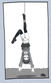 1girl blush hamsterfragment navel original panties scar school_uniform shinohata_sachie_(hamsterfragment) solo thighhighs underwear upside-down