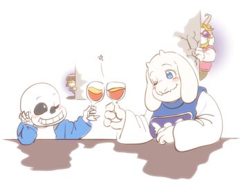 2boys artist_request asgore_dreemurr blue_eyes frisk_(undertale) furry goat multiple_boys skeleton toriel undertale utdr_(toby_fox)