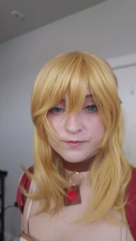 Rule 34 | animated, bare shoulders, blonde hair, breasts, brown skirt, clothing cutout, cosplay, detached sleeves, fiora (xenoblade), fiora (xenoblade) (cosplay), medium breasts, midriff, photo (medium), real life, scarlet lychee, self recording, skirt, stomach cutout, tagme, thighhighs, video, xenoblade chronicles (series), xenoblade chronicles 1, zettai ryouiki