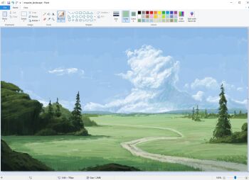 art_program_in_frame blue_sky bush christian_young cloud cloudy_sky forest landscape microsoft_paint_(medium) mountainous_horizon nature no_humans original outdoors path pine_tree road scenery sky tree