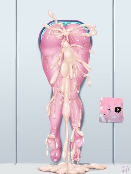 1girl ashido_mina ass black_sclera boku_no_hero_academia colored_sclera colored_skin cum cum_all_over cum_in_ass cum_in_pussy cum_on_ass cum_on_body cum_on_floor cum_on_lower_body cum_pool excessive_cum faceless faceless_female female_focus from_behind highres ashido_mina nofapplease photo_(object) pink_hair pink_skin solo stuck suspension through_wall wide_hips yellow_eyes