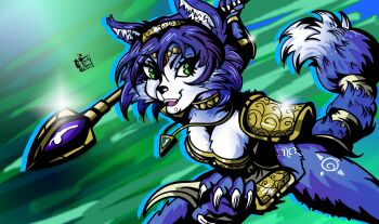 1girl armor breasts claws female_focus furry highres krystal medium_breasts nintendo solo star_fox