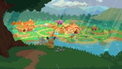 ^_^ ampharos animal_focus animated bandana bush closed_eyes cloud day fennekin flower forehead_jewel from_behind full_body gem gen_1_pokemon gen_2_pokemon gen_3_pokemon gen_6_pokemon goomy grass hill house light_rays looping_animation mountain nintendo no_humans on_ground orange_bandana outdoors path pelipper pikachu pixel_art pokemon pokemon_(creature) pokemon_mystery_dungeon pokemon_super_mystery_dungeon rain red_bandana red_eyes red_gemstone river road scenery sitting solo_focus totodile town tree u_u under_tree video walking water white_flower wingull wisgarus