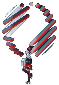 1girl absurdres boots commentary_request detached_sleeves floating_hair from_side full_body harano_kaguyama hatsune_miku highres long_hair long_sleeves miniskirt own_hands_together pleated_skirt profile simple_background skirt solo standing standing_on_one_leg thigh_boots twintails very_long_hair vocaloid white_background wide_sleeves