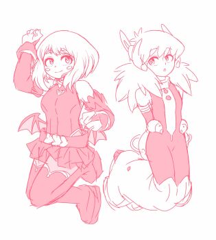 Rule 34 | 2girls, belt, blush stickers, bodysuit, boku no hero academia, cleavage cutout, clothing cutout, cosplay, costume switch, detached sleeves, female focus, gloves, greenshell123, haneyama kazuho, haneyama kazuho (cosplay), heart cutout, hero outfit (mha), highres, leotard, low wings, monochrome, multiple girls, short hair, sidelocks, simple background, skirt, superhero costume, uraraka ochako, uraraka ochako (cosplay), uraraka ochako (hero outfit), vigilante -boku no hero academia: illegals-, white background, wings