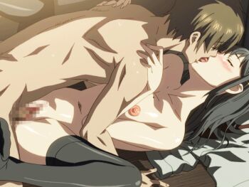 1boy 1girl animated animated_gif bad_tag blush bouncing_breasts breasts censored couple dark-skinned_male dark_skin feet french_kiss happy_sex helmet hetero indoors interior kamimura_haruka kiss long_hair male_face missionary mole navel nipples nude penis pussy sex short_hair sisters_~natsu_no_saigo_no_hi~ spread_legs sweat thighhighs