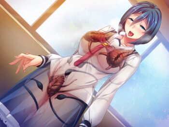 Rule 34 | 1girl, ahegao, arm at side, blue eyes, blue hair, blue skirt, blush, breasts, breath, bug, collarbone, cowboy shot, day, dutch angle, game cg, hair between eyes, half-closed eyes, heavy breathing, indoors, large breasts, large variant set, living clothes, long sleeves, looking at viewer, mizushima aoi, nana g, necktie, non-web source, nose blush, official art, open mouth, pussy juice, red necktie, sailor element, saliva, school uniform, see-through clothes, self-datamine, serafuku, shirt, short hair, skirt, solo, standing, tentacle clothes, tentacles, tentacles under clothes, tongue, tongue out, torogao, vaginal, variant set, white shirt, window, x-ray