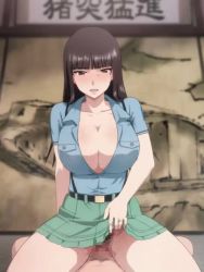 1boy 1girl animated aoshidan_school_uniform bouncing_breasts breasts brown_eyes brown_hair censored cleavage clothes_lift girls_und_panzer hetero large_breasts long_hair mature_female moaning mosaic_censoring mushiro_(nijie728995) nishizumi_shiho pov pubic_hair school_uniform sex skirt skirt_lift sound tagme third-party_edit vaginal video