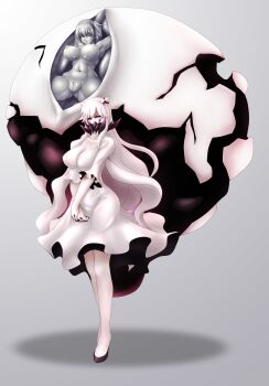 Rule 34 | 2girls, absurdres, abyssal ship, anus, armpits, bare legs, bdsm, black horns, black nails, black shoes, bondage, bound, bound arms, bound legs, breasts, cleavage, clitoris, collarbone, colored eyelashes, colored nipples, colored sclera, colored skin, covered mouth, double-parted bangs, dress, fat mons, female focus, full body, gluteal fold, grey hair, grey nipples, grey sclera, grey skin, groin, hair between eyes, hairtie, highres, horns, immobilization, kaga (kancolle), kantai collection, large breasts, large variant set, lips, long hair, long sidelocks, looking at viewer, midway princess, multicolored horns, multiple girls, navel, ningyoushi, nipples, no irises, no pupils, nude, open mouth, orange eyes, own hands together, pale skin, perky breasts, petrification, ponytail, pupiless eyes, pussy, restrained, rigging, shadow, shiny nipples, shiny skin, shoes, side ponytail, sidelocks, simple background, solid eyes, spikes, spread eagle position, standing, stationary restraints, swept bangs, thick eyelashes, three-quarter sleeves, toned, toned female, transformation, triangle mouth, v arms, variant set, very long hair, wavy hair, white dress, white hair, white horns, white skin