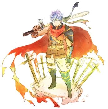Rule 34 | 1boy, armor, blue eyes, blue hair, commentary request, fire emblem, fire emblem: radiant dawn, full body, headband, holding, holding sword, holding weapon, ike (fire emblem), male focus, nintendo, over shoulder, pauldrons, planted, planted sword, planted weapon, short hair, shoulder armor, single pauldron, solo, sword, sword over shoulder, takunori no soren, weapon, weapon over shoulder