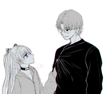 Rule 34 | 1boy, 1girl, aida kensuke, beard, blue eyes, clothes pull, evangelion: 3.0+1.0 thrice upon a time, eyepatch, facial hair, glasses, hair between eyes, hair ornament, hairclip, jacket, long hair, looking at another, neon genesis evangelion, rebuild of evangelion, shirt pull, souryuu asuka langley, standing, sweater
