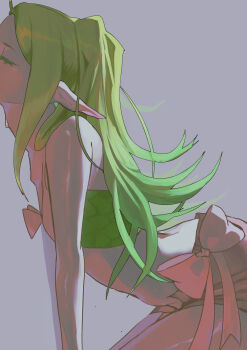 1girl arched_back breasts closed_eyes fire_emblem fire_emblem_awakening green_hair implied_fellatio nintendo nowi_(fire_emblem) pointy_ears small_breasts yajimura