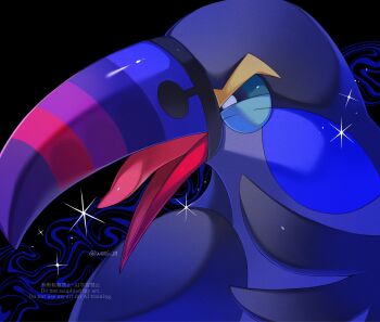 alternate_color alternate_shiny_pokemon animal_focus beak bird gen_7_pokemon highres iwasi_29 nintendo no_humans open_mouth pokemon pokemon_(creature) pokemon_focus star_(symbol) tongue tongue_out toucan toucannon