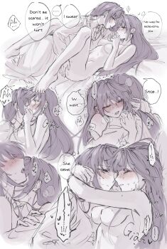 2girls biting blush breasts clothed_female_nude_female commentary completely_nude dual_persona english_commentary english_text female_orgasm fingering heart highres link!_like!_love_live! long_hair love_live! lying medium_breasts multiple_girls neck_biting nipples nose_blush nude on_back open_mouth orgasm otomune_kozue otomune_kozue_(summer_loungewear) pussy selfcest sidelocks speech_bubble spot_color teeth thought_bubble upper_teeth_only very_long_hair virtual_youtuber yuri zenma_trang