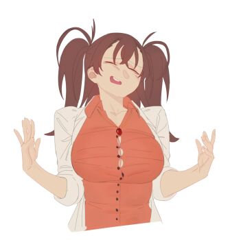 1girl artist_request breasts brown_hair dr._arach highres lab_coat large_breasts leodot long_hair open_mouth orange_vest tsukihime tsukihime_(remake) twintails vest white_background