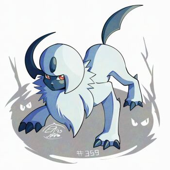 absol claws commentary english_commentary gen_3_pokemon mistray-art nintendo no_humans numbered pokemon pokemon_(creature) red_eyes signature simple_background solo white_background white_fur