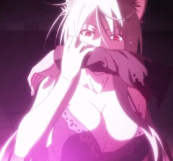 10s animated animated_gif araragi_koyomi black_hanekawa blood cannibalism guro hanekawa_tsubasa lowres monogatari_(series) nekomonogatari severed_limb white_hair