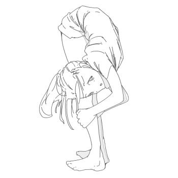 1girl contortion flexible monochrome shorts simple_background subculture tagme white_background
