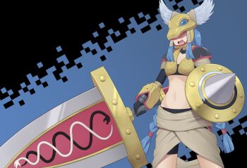 Rule 34 | braid, digimon, digimon (creature), long hair, mask, minervamon, pixiv (47086838), wings