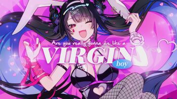 Rule 34 | 1girl, animal ears, asymmetrical horns, bare shoulders, black hair, black horns, black leotard, blue hair, breasts, colored inner hair, commentary, demon horns, english commentary, fake animal ears, fishnet pantyhose, fishnets, hair ornament, highres, hololive, hololive english, horns, kitazume kumie, leotard, long hair, looking at viewer, mole, mole under eye, multicolored hair, nerissa ravencroft, one eye closed, open mouth, pantyhose, playboy bunny, rabbit ears, rabbit hole (vocaloid), red eyes, smile, two-tone hair, uneven horns, very long hair, virtual youtuber