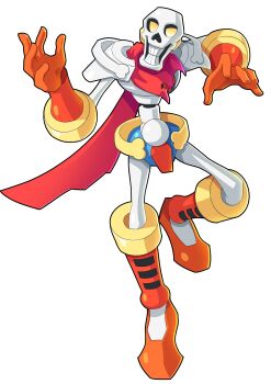 absurdres boots crossover gloves highres mega_man_(series) mega_man_battle_network_(series) netnavi orange_boots orange_gloves papyrus_(undertale) parody red_scarf scarf skeleton skull style_parody tagme ultimatemaverickx undertale utdr_(toby_fox) yellow_eyes