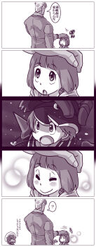 10s ? blush comic flashback fukuso_hilbert_kuukan gamagoori_ira hand_on_another's_head hat highres jakuzure_nonon kill_la_kill mankanshoku_mako headpat smile