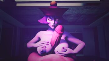 10s 1boy 1girl 2010s 3d blue_hair blush blush_stickers breast_hold breasts capcom colored_skin erection flipped_hair gold_trim happy hat hetero highres holding indoors interspecies jiangshi large_areolae large_breasts large_penis hsien-ko looking_to_the_side lying mrdeviant92 nail_polish nipples nude on_back paizuri paizuri_on_lap penis pink_headwear pov purple_skin qingdai_guanmao rubbing short_hair smile solo_focus uncensored undead upper_body darkstalkers yellow_eyes