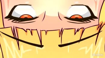 1girl 1other animated animated_gif blonde_hair boots brown_thighhighs cave derpixon fantasy fey_(fandeltales) held_up knee_boots legs_over_head licking mimic mimic_chest monster orange_eyes saliva tentacle_sex tentacles thighhighs tongue treasure_chest upside-down