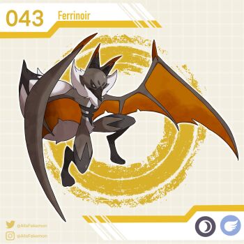 alisfakemon animal_ears artist_name bat_ears bat_wings brown_fur character_name fakemon full_body furry grey_fur highres instagram_logo instagram_username nintendo no_humans original pokemon pokemon_(creature) solo standing tail twitter_logo twitter_username wings