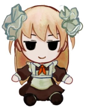 apron black_dress black_eyes blonde_hair blue_scrunchie c: character_doll chibi closed_mouth collared_dress doll dress empty_eyes eyebrows_hidden_by_hair flesh_blood_&amp;_concrete frilled_apron frills full_body fumo_(doll) hair_ornament hair_scrunchie io_(onisarashi) jitome long_hair long_sleeves looking_at_viewer lowres maid_apron neckerchief nika_(flesh_blood_&amp;_concrete) no_nose official_art puffy_long_sleeves puffy_sleeves red_neckerchief scrunchie smile solo soviet soviet_school_uniform straight-on transparent_background two_side_up white_apron wing_collar