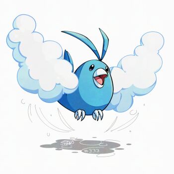 beak bird gen_3_pokemon mistray-art nintendo no_humans numbered open_mouth pokemon pokemon_(creature) signature simple_background solo swablu white_background