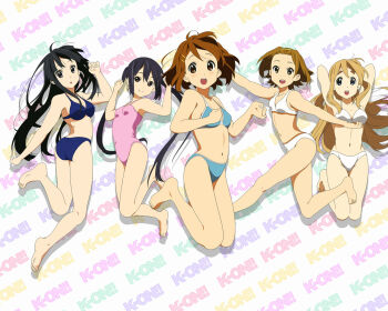 5girls air_guitar akiyama_mio aqua_bikini arm_behind_back arm_up armpits arms_behind_head arms_up artist_request ass back bare_arms barefoot bikini black_hair blonde_hair blue_eyes breasts brown_eyes brown_hair cleavage clenched_hand collarbone covered_navel dark_blue_bikini everyone feet feet_up female_focus floating_hair forehead bad_tag from_behind from_side full_body grey_eyes hair_between_eyes hair_ornament hairband hairclip hands_up happy height_difference hime_cut hirasawa_yui jumping k-on! kotobuki_tsumugi large_breasts legs legs_together long_hair looking_at_viewer looking_to_the_side matching_hair/eyes medium_breasts medium_hair multiple_girls multiple_views nakano_azusa navel neck nervous official_alternate_costume one-piece_swimsuit open_mouth parted_bangs pink_one-piece_swimsuit shy small_breasts soles source_request spread_legs swimsuit tainaka_ritsu take_your_pick thick_eyebrows thighs third-party_edit toes tomboy turnaround turning_head white_bikini