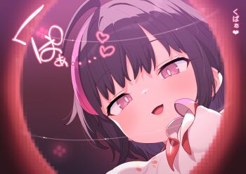 1girl :d black_hair breasts censored commentary_request highres large_breasts large_variant_set mosaic_censoring multicolored_hair open_mouth original paid_reward_available pink_eyes pink_hair robo_mikan shirt short_hair smile sound_effects streaked_hair two-tone_hair variant_set white_shirt