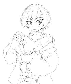 Rule 34 | belt, digimon, digimon beatbreak, eating, jacket, looking at viewer, mkz dg, sakuya reina, short hair, smile, star (symbol)