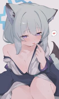 1girl animal_ears blue_archive blue_halo breasts halo highres japanese_clothes kimono licking licking_finger light_blush shigure_(blue_archive) shigure_(hot_spring)_(blue_archive) solo sweat tntl_nemui tongue tongue_out weasel_ears weasel_girl yukata