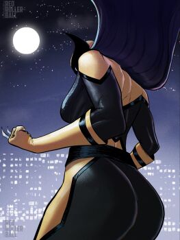 Rule 34 | 1girl, animification, ass, black hair, bodysuit, claw (weapon), claws, highres, long hair, marvel, mask, moon, redrollerball12, solo, superhero costume, weapon, wolverine (x-men), x-23, x-men