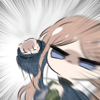 2girls absurdres angry bang_dream! bang_dream!_it's_mygo!!!!! blue_eyes blue_shirt brown_hair chihaya_anon chinese_commentary clothes_grab commentary_request female_pov haneoka_school_uniform highres jo8blhrvkta6duw long_hair looking_at_viewer multiple_girls nagasaki_soyo necktie necktie_grab neckwear_grab pov punching school_uniform shirt sidelocks