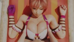 1boy 1girl 20s 3d age_difference animated areola_slip arm_garter beach blender_(medium) breasts breasts_squeezed_together cleavage clothed_female_nude_male dead_or_alive dead_or_alive_5 erection eye_contact gloves grabbing_another&#039;s_breast groping hetero highres honoka_(doa) large_breasts lip_biting looking_at_another looking_at_viewer looking_down lying moaning nude on_back paizuri paizuri_under_clothes penis pink_hair pov red_eyes rubbing shota single_glove sitting sitting_on_person size_difference small_penis smile solo_focus sound straddling straddling_paizuri tecmo tk173 tksfm173 uncensored video w_arms