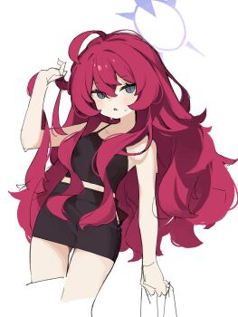 1girl absurdres ahoge alternate_costume black_skirt blue_archive fluffy_hair grey_eyes halo highres iroha_(blue_archive) loah_66 purple_halo red_hair simple_background sketch skirt solo white_background